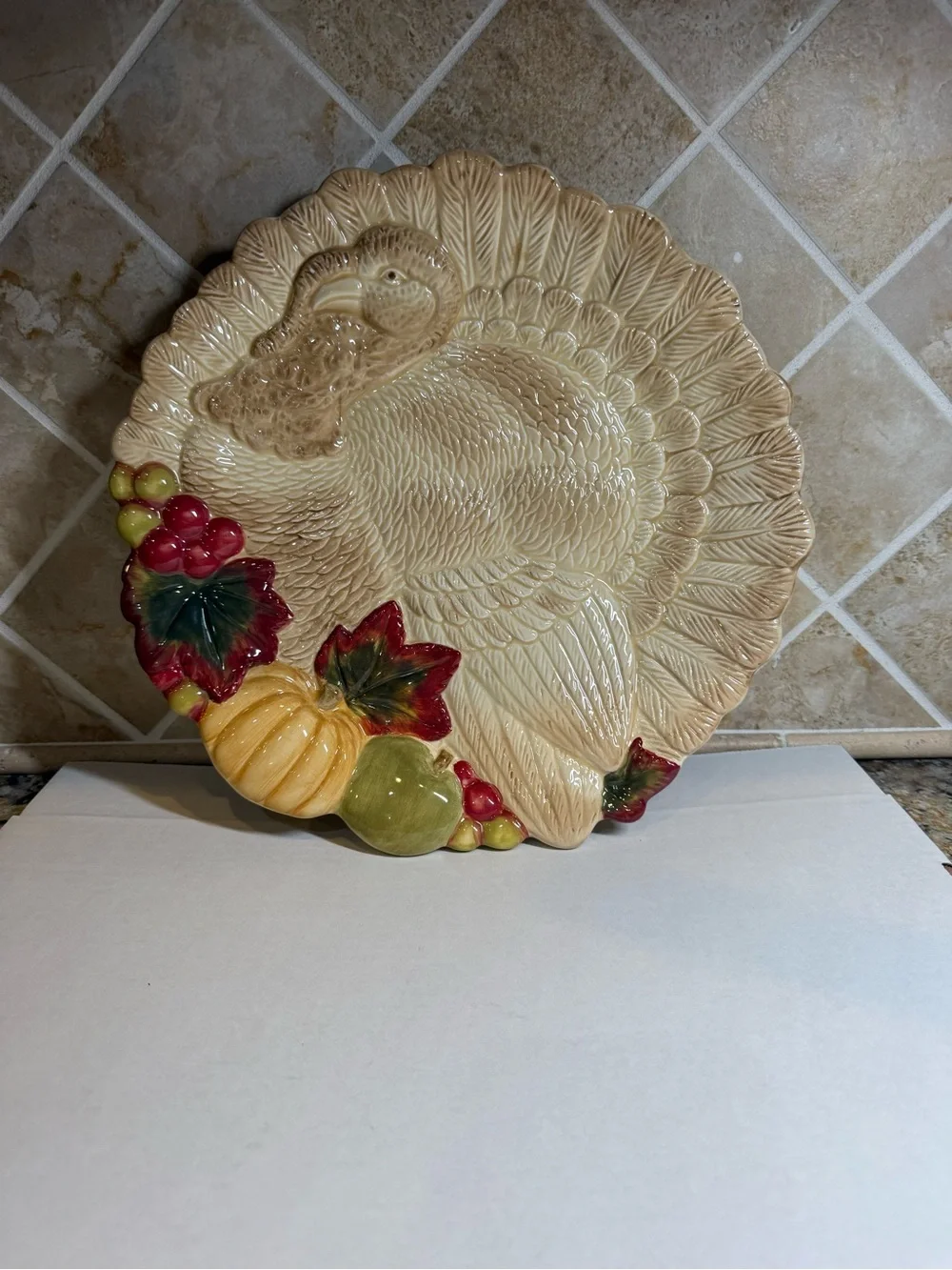 Thanksgiving Harvest Turkey w/ Autumn Leaves & Fall Fruits 12